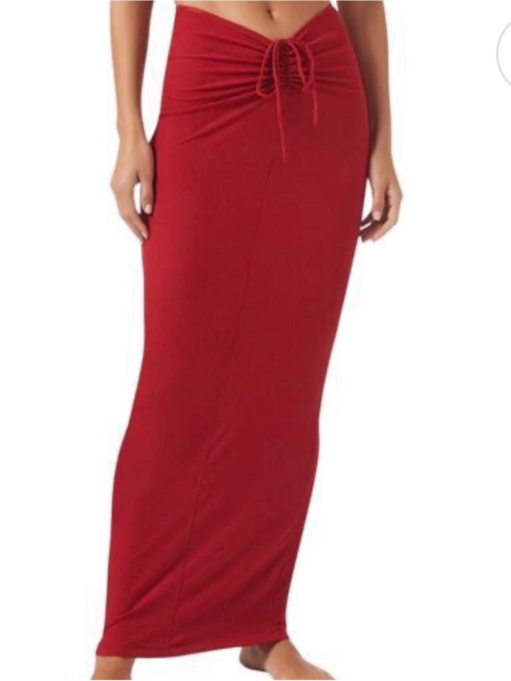 SKIMS Soft Lounge Brick Red Ruched Maxi Skirt Size XL